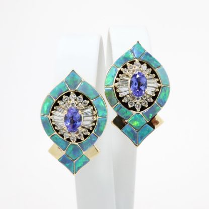 Picture of 14k Yellow Gold, Tanzanite, Diamond & Opal Lever Back Earrings