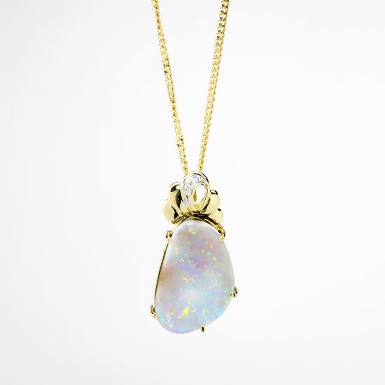 Picture of 18k Yellow Necklace with Gold, Boulder Opal & Diamond Penndant