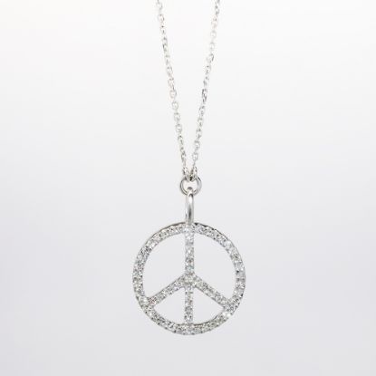 Picture of 14k White Gold Necklace with Diamond Peace Sign Pendant