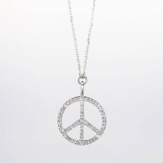 Picture of 14k White Gold Necklace with Diamond Peace Sign Pendant