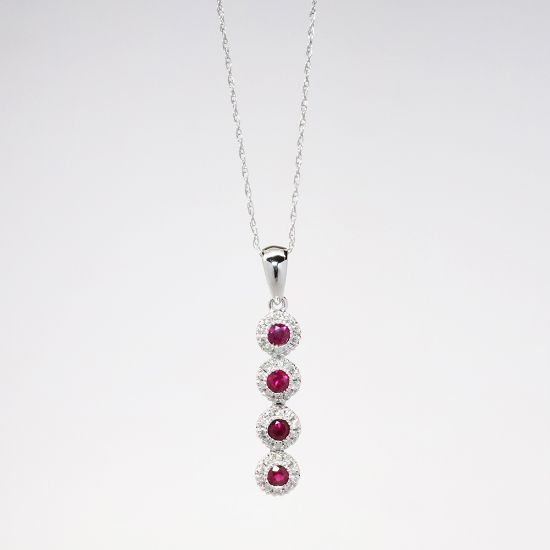 Picture of 14k White Gold Necklace with Ruby & Diamond Pendant