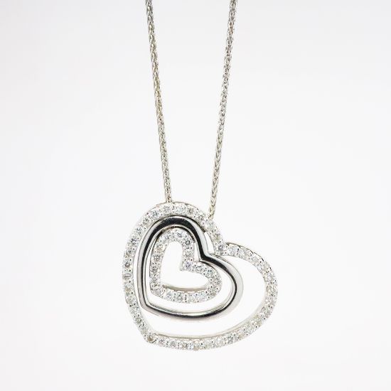 Picture of 14k White Gold Necklace with Stackable White Gold & Diamond Triple Heart Pendant