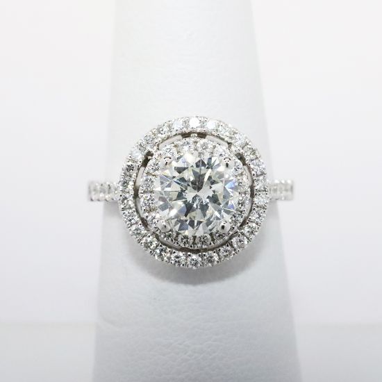 Picture of 14k White Gold & 1.17ct Diamond Solitaire Engagement Ring with Terraced Diamond Halos