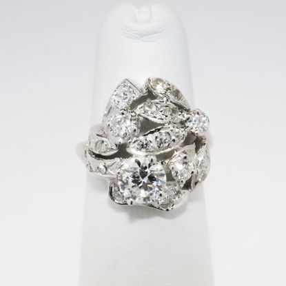 Picture of Vintage 1940's 14k White Gold & Transitional & Round Brilliant Cut Diamond Statement Ring