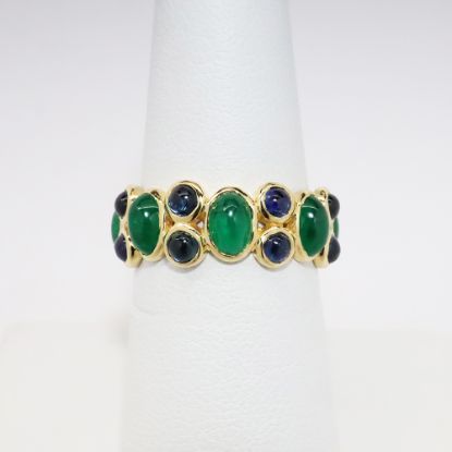 Picture of 18k Yellow Gold, Emerald & Sapphire Cabochons Stackable Ring 