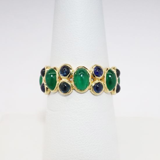 Picture of 18k Yellow Gold, Emerald & Sapphire Cabochons Stackable Ring 