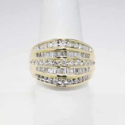 Picture of 14k Yellow Gold Statement Ring with Alternating Rows of Baguette & Round Cut Diamonds