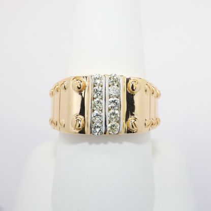 Picture of Men's 18k Rose Gold Ring with Faux Rivets & Diamond Accents