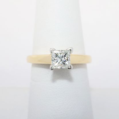 Picture of 14k Yellow Gold & Square Brilliant Cut Diamond Solitaire Engagement Ring with Platinum Prongs