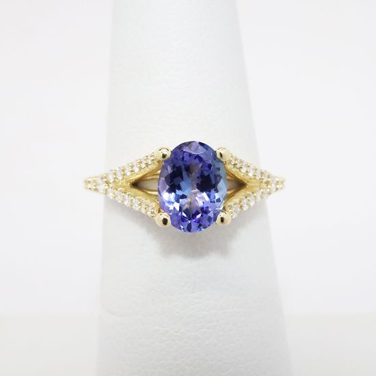 Picture of 14k Yellow Gold & Oval Cut Tanzanite Ring with Diamond Accented Band