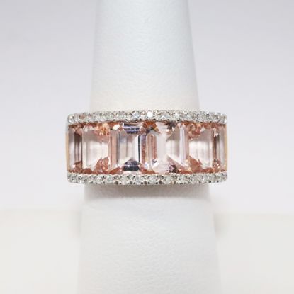 Picture of 14k Rose Gold & Channel Set, Emerald Cut Morganite Ring with Diamond Accented Edges