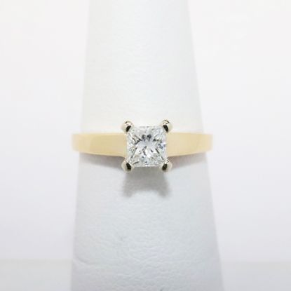 Picture of 14k Yellow Gold & Square Brilliant Cut Diamond Solitaire Engagement Ring