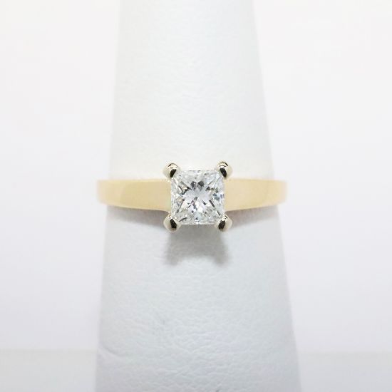 Picture of 14k Yellow Gold & Square Brilliant Cut Diamond Solitaire Engagement Ring