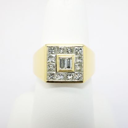 Picture of Men's 14k Yellow Gold, Square Brilliant & Baguette Cut Diamond Ring