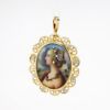 Picture of Vintage Italian 18k Gold Hand Painted Portrait Brooch/Pendant of Simonetta Vespucci with Diamond Accents