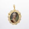 Picture of Vintage Mid Century Italian 18k Gold, Hand Painted Portrait, Diamond & Emerald Brooch/Pendant