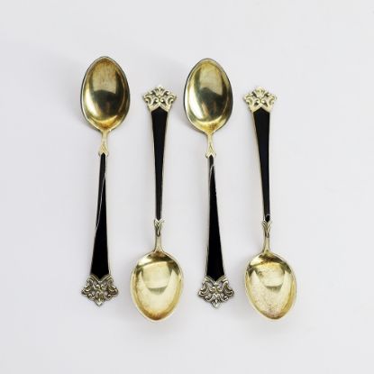 Picture of Vintage Set of 4 Magnus Aase 'Anitra' Sterling Silver & Black Enameled Demitasse Spoons