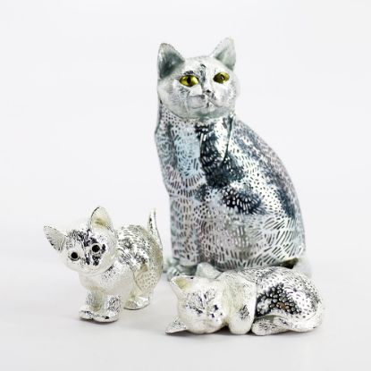 Picture of Christofle 'Lumiere d'Argent' Collection Cat and Two Kittens Silver Plated Figurines