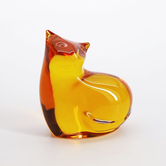 Picture of Baccarat Crystal Amber Seated Cat Paperweight/Figurine