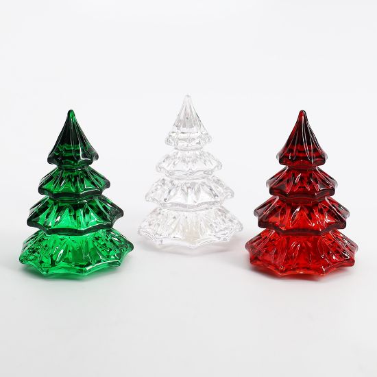 Picture of Waterford Crystal Set of 3 Green, Clear & Red Miniature Christmas Tree Figurines