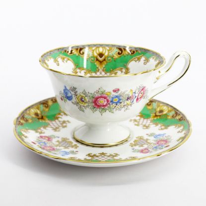 Picture of Shelley English Bone China 'Sheraton' Green Footed Tea Cup & Saucer