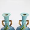 Picture of Vintage 1940's Roseville Pottery Pair of Blue Apple Blossom Candlesticks, Shape #352