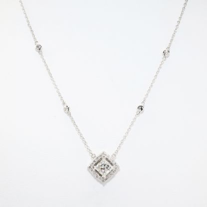 Picture of 14k White Gold & Diamond Station Necklace with Square Cut Diamond Diamond Pendant