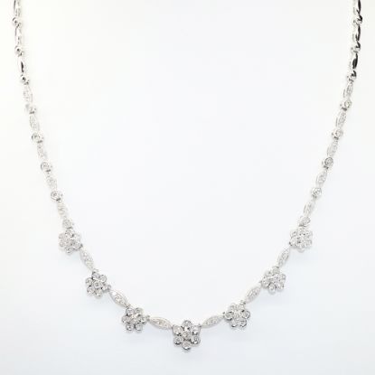 Picture of 14k White Gold & Diamond Flower Stations Necklace