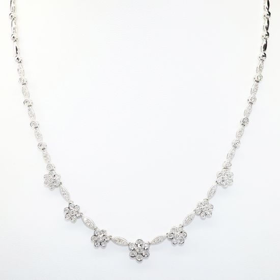 Picture of 14k White Gold & Diamond Flower Stations Necklace