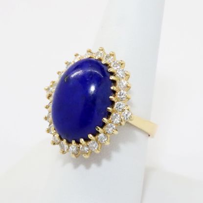 Picture of 14k Yellow Gold & Oval Lapis Lazuli Cabochon Ring with Diamond Halo