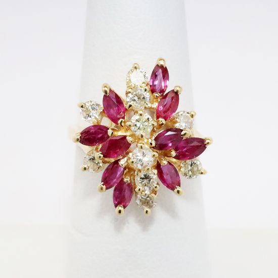 Picture of 14k Yellow Gold Ruby & Diamond Statement/Cocktail Ring