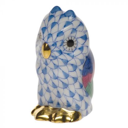 Picture of Herend Porcelain 'Miniature Owl' Figurine #5102 in Blue Fishnet