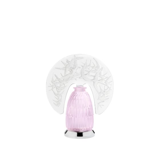 Picture of Lalique Crystal 'Hirondelles' Wireless Lamp in Pink Luster