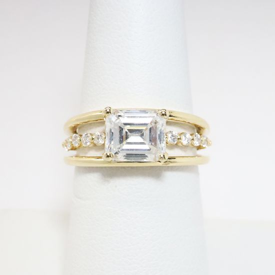 Picture of 14k White Gold & GIA Certified Emerald Cut Diamond Ring with Diamond Enhanced Split Band