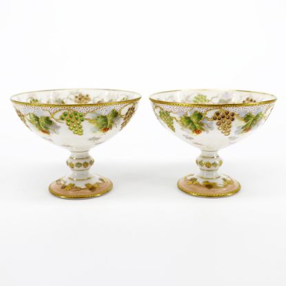 Picture of Pair of Jean Pouyat Limoges, France Porcelain Saucer Champagne Glasses with Plique-à-Jour Grapes