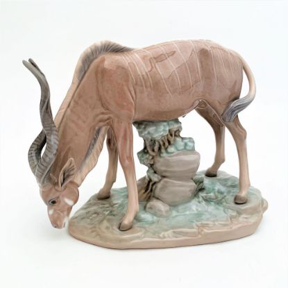 Picture of Lladro Rare #5302 'Antelope Drinking' Kudu Figurine