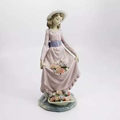 Picture of Lladro #5027 'Flowers In The Basket' Girl With Flowers Figurine