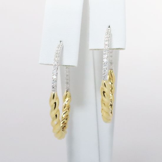 Picture of 18k Two Tone Gold Diamond Pavé Hoop Earrings