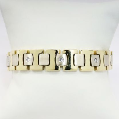 Picture of 14k Yellow Gold & Matte White Gold Men's Bracelet with Diamond Accents