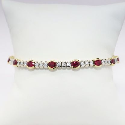 Picture of 18k Two-Tone Gold, Oval Cut Ruby & Round Cut Diamond Tennis Bracelet