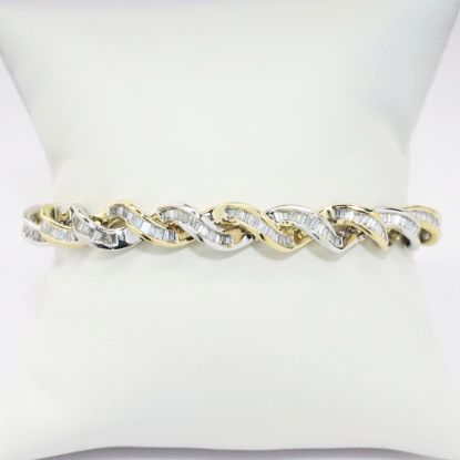 Picture of 14k Twisted, Baguette Cut Diamond Set White & Yellow Gold Bracelet