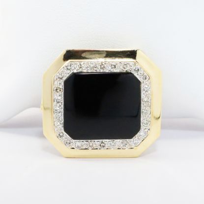 Picture of 14k Yellow Gold & Inlaid Onyx Slide Pendant/Enhancer with Diamond Halo