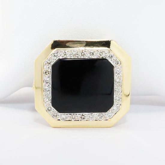 Picture of 14k Yellow Gold & Inlaid Onyx Slide Pendant/Enhancer with Diamond Halo