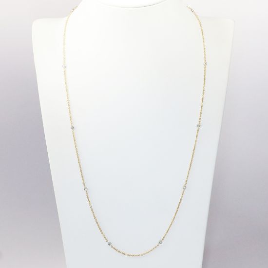 Picture of 14k Yellow Gold Necklace with White Gold & Bezel Set Diamond Stations