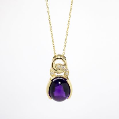 Picture of 18k Yellow Gold Necklace with Oval Amethyst Cabochon Pendant with Diamond Accents