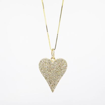 Picture of 14k Yellow Gold Necklace with Pavé Set Diamond Heart Pendant