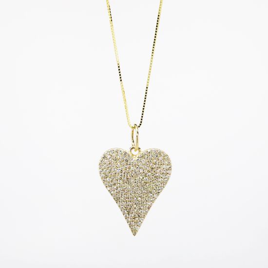 Picture of 14k Yellow Gold Necklace with Pavé Set Diamond Heart Pendant