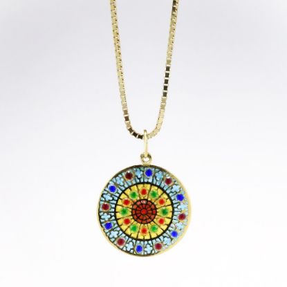 Picture of 18k Yellow Gold Necklace with Plique à Jour Rose Window Pendant