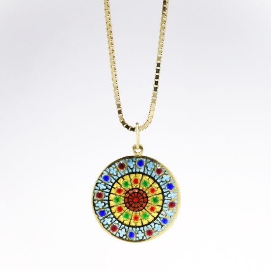 Picture of 18k Yellow Gold Necklace with Plique à Jour Rose Window Pendant