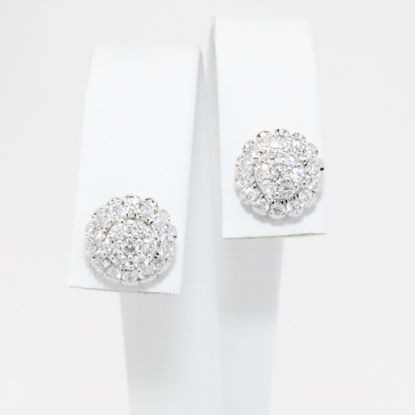 Picture of 14k White Gold & Multi Round Brilliant Cut Diamond Stud Earrings